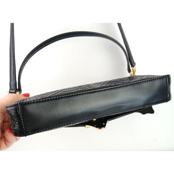 Giani Bernini VTG Petite Convertible Crock Leather Shoulder Bag In Black Y2K - Picture 5 of 7
